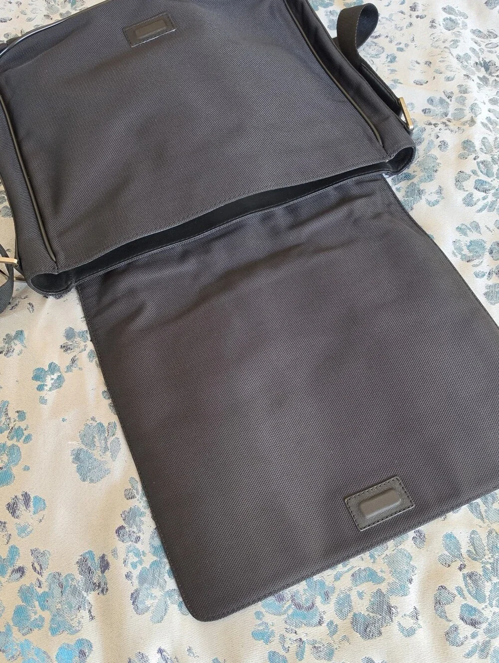 Authentic Loewe Navy-Black Messenger Bag with Leather Trim